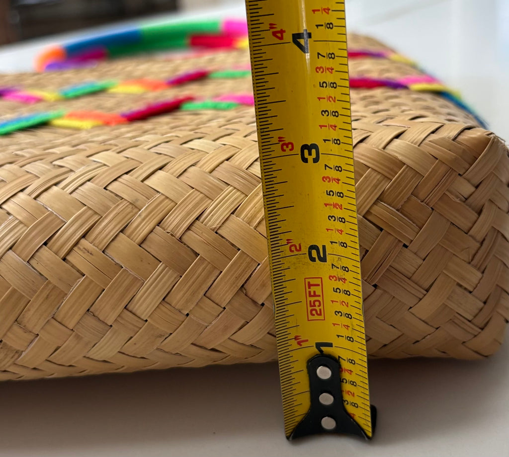 New Mochi Michelle Tote Bag – Woven Straw with Multicolor Embroidered Chevron