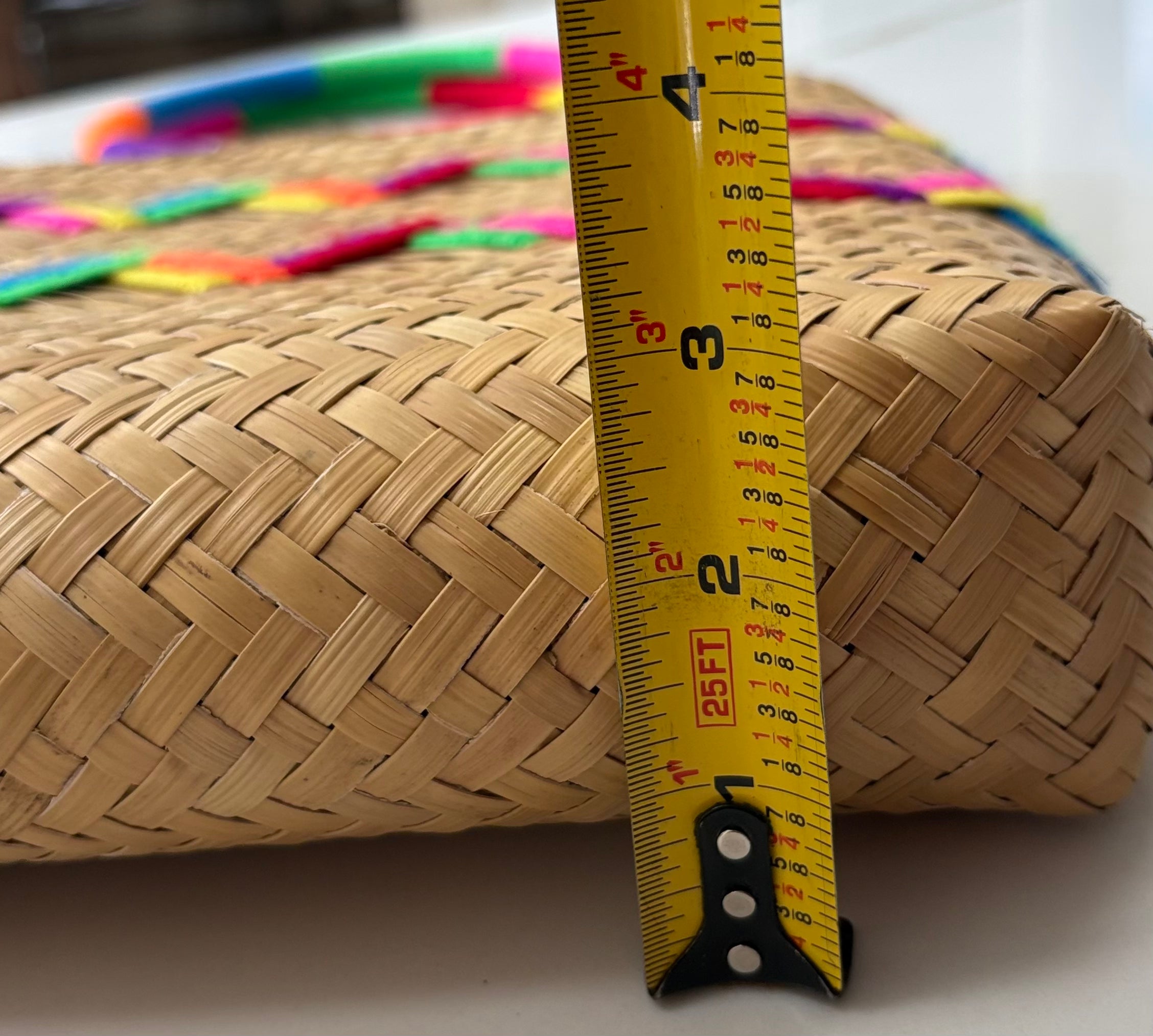 New Mochi Michelle Tote Bag – Woven Straw with Multicolor Embroidered Chevron