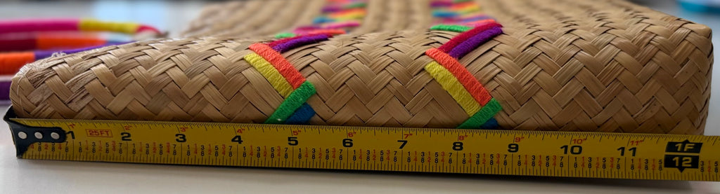 New Mochi Michelle Tote Bag – Woven Straw with Multicolor Embroidered Chevron