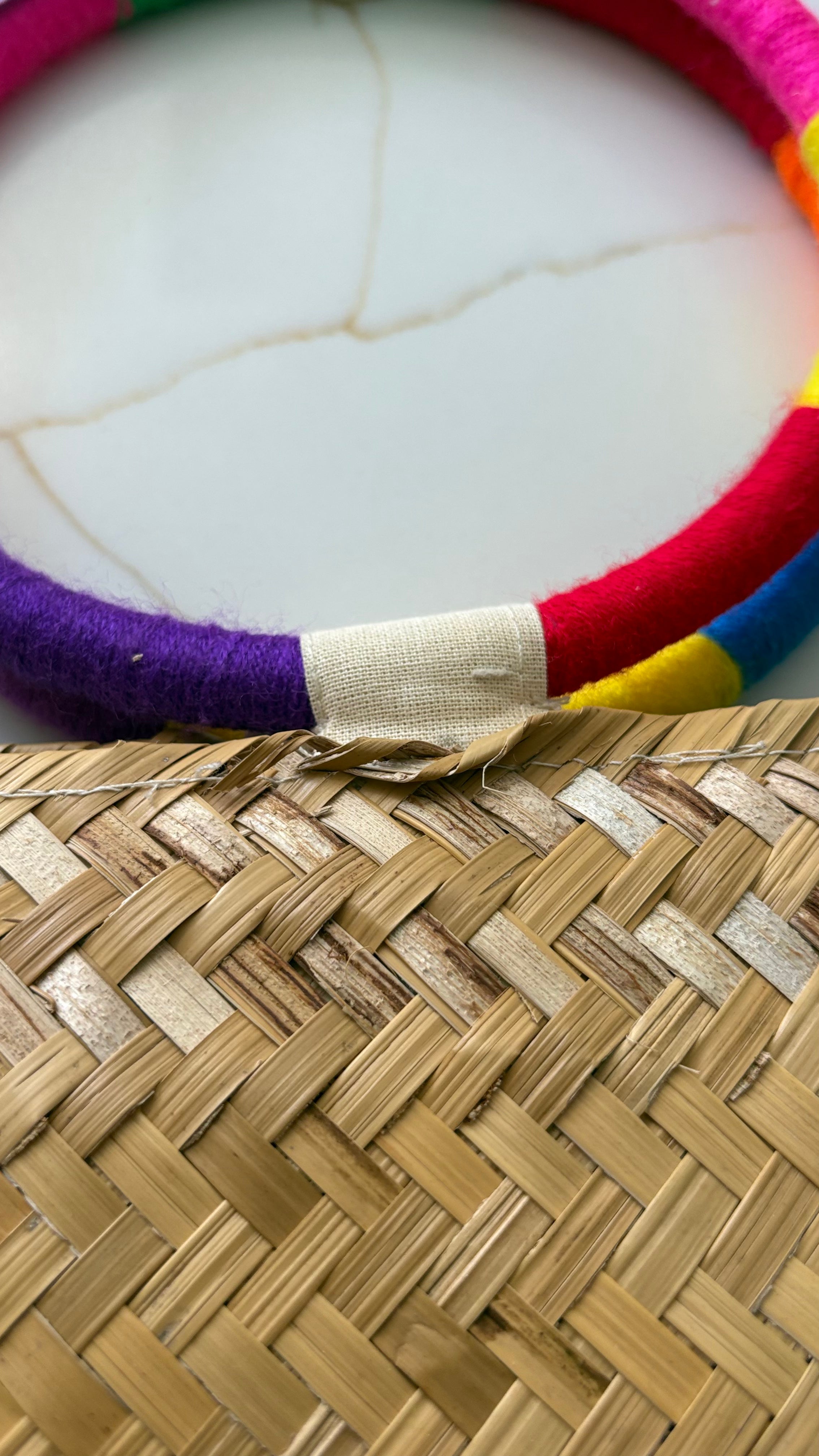 New Mochi Michelle Tote Bag – Woven Straw with Multicolor Embroidered Chevron