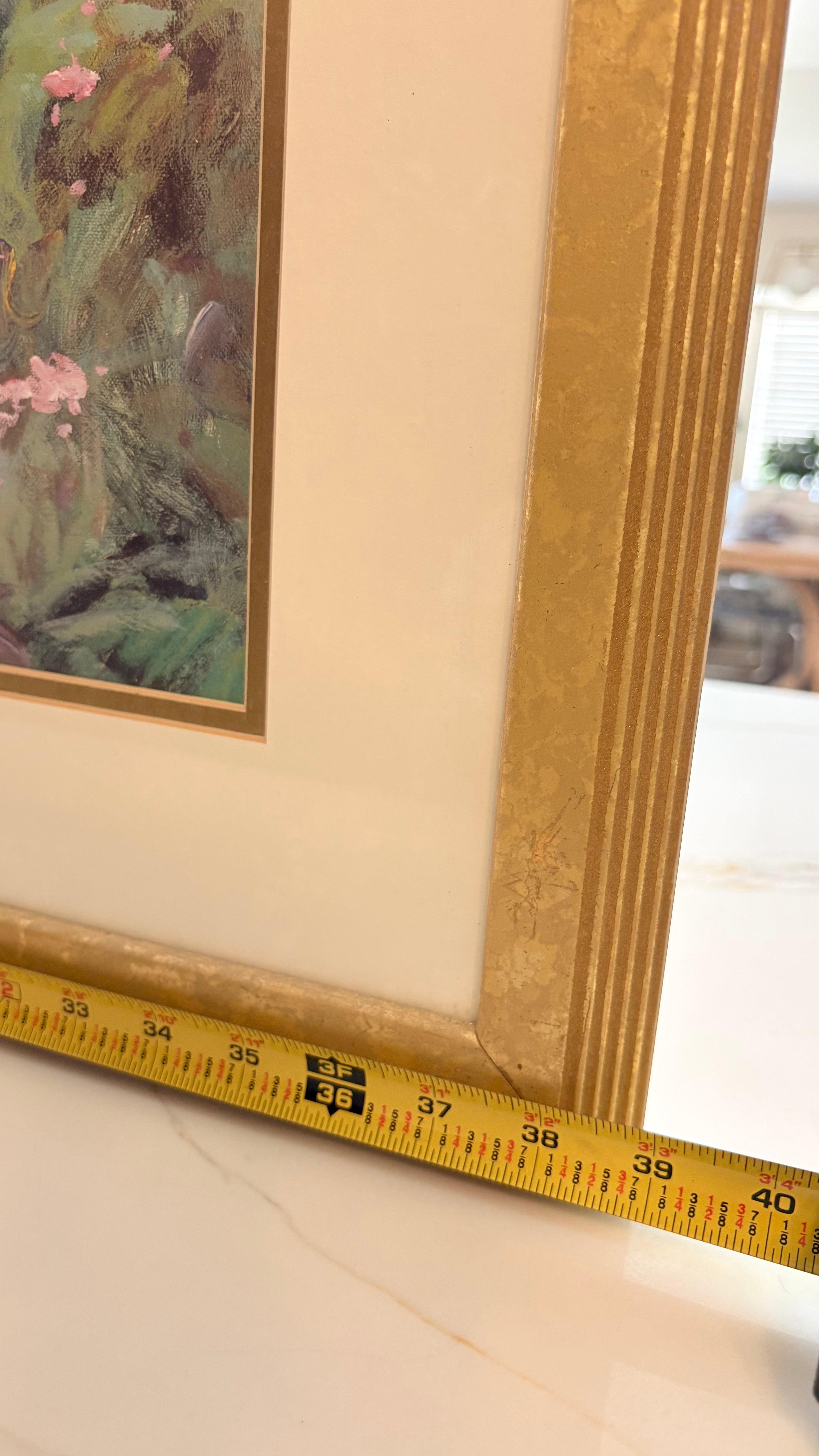 Framed Garden Landscape Art – Impressionist Floral Garden Scene in Gold Frame