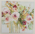 Large 29.5 Inch Square Floral Bouquet Canvas Wall Art, Romantic Impressionist Style
