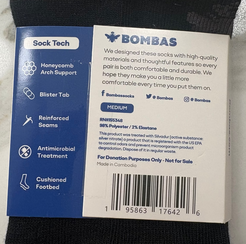 New Bombas Black Ankle Socks – Men’s/Women’s Medium, Cushioned Footbed & Honeycomb Arch Support