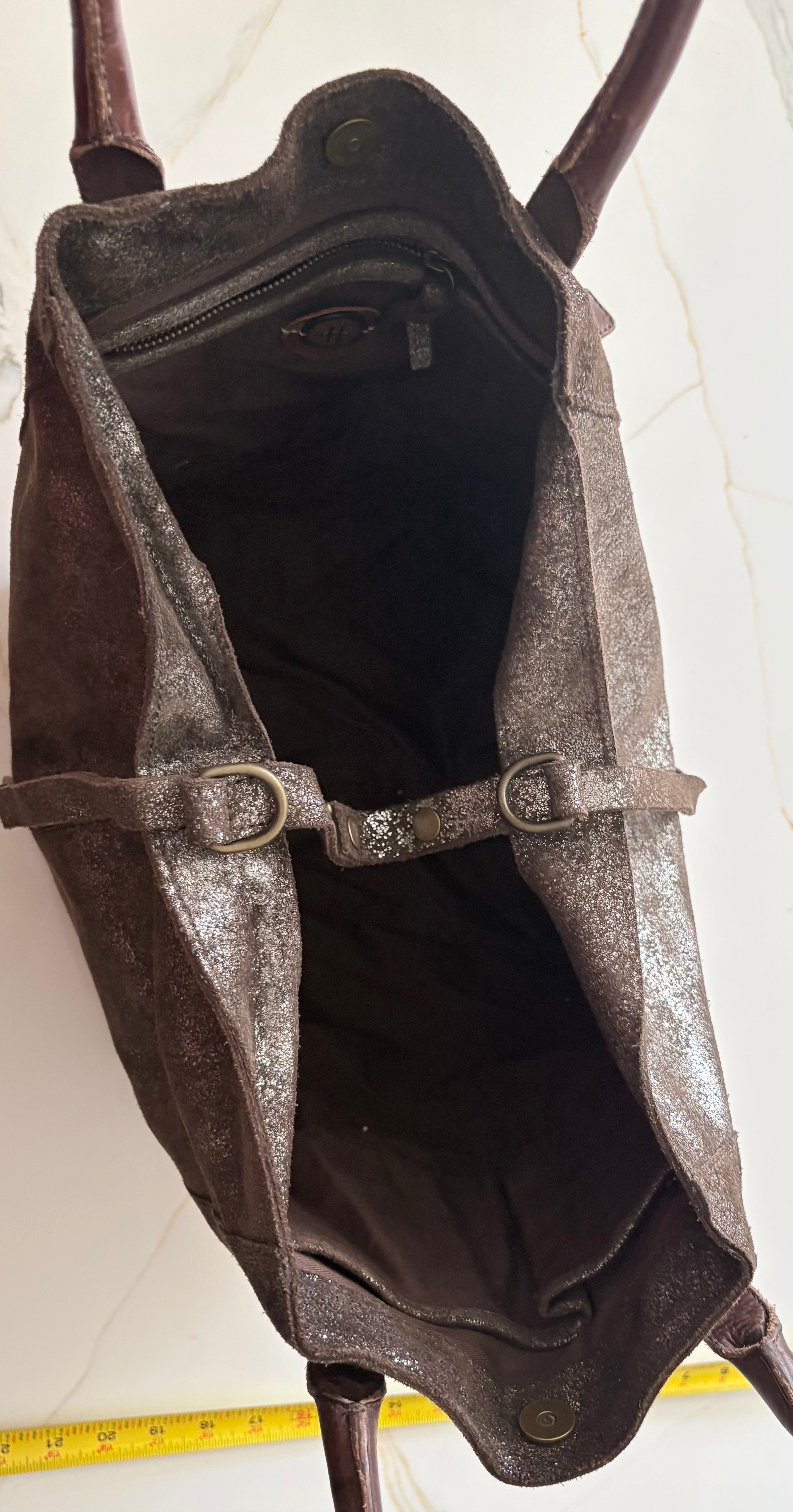 New Holding Horses Anthropologie Metallic Silver Distressed Leather Tote Bag