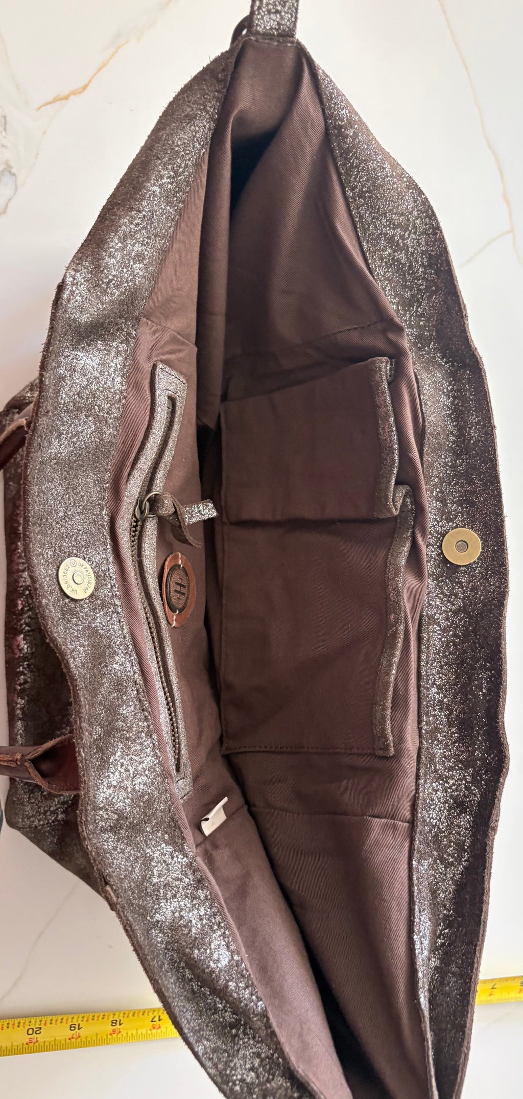 New Holding Horses Anthropologie Metallic Silver Distressed Leather Tote Bag