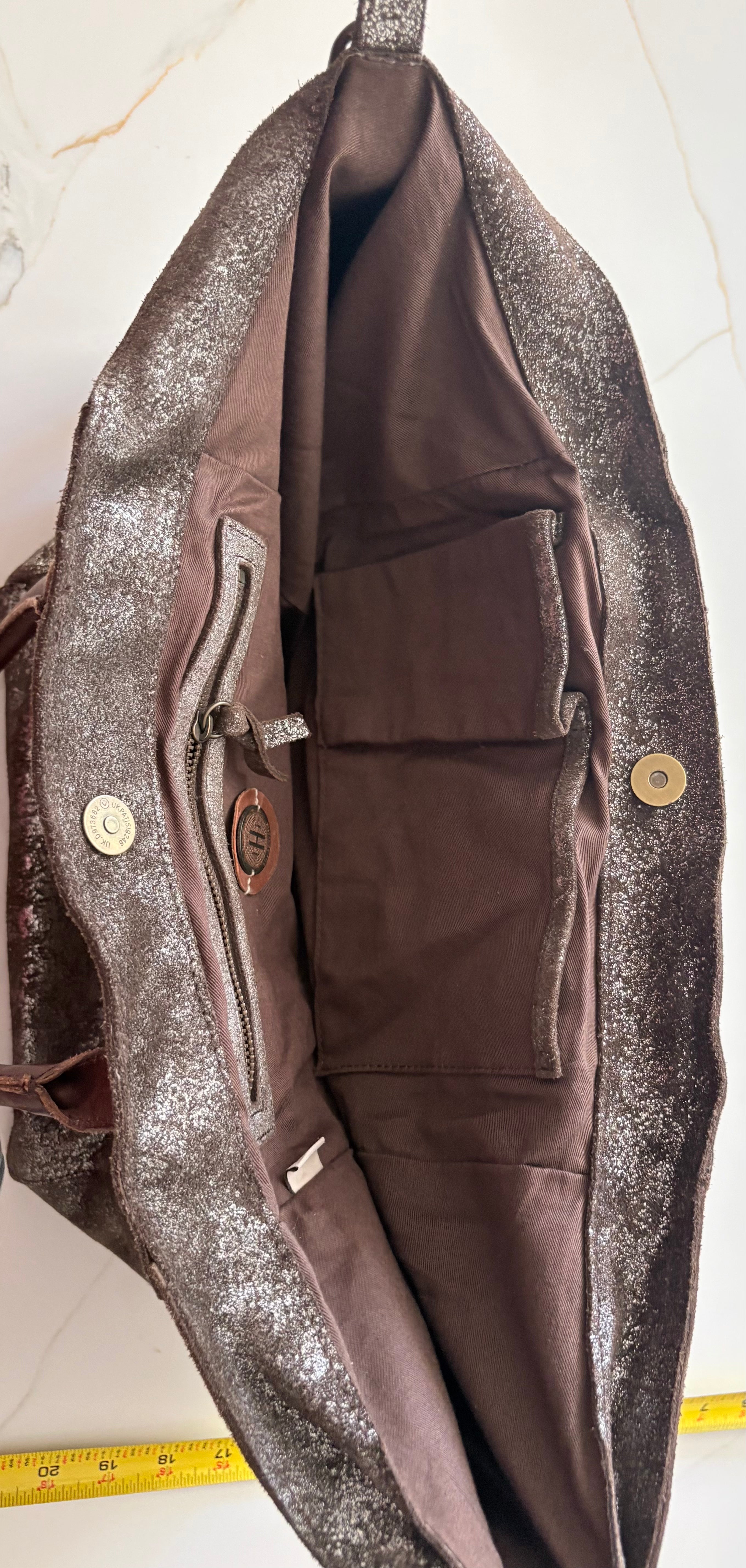 New Holding Horses Anthropologie Metallic Silver Distressed Leather Tote Bag