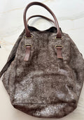 New Holding Horses Anthropologie Metallic Silver Distressed Leather Tote Bag