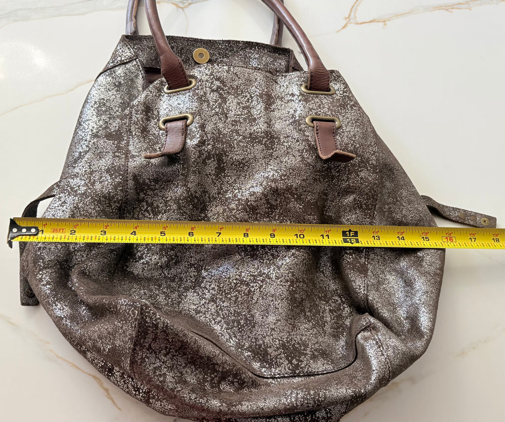 New Holding Horses Anthropologie Metallic Silver Distressed Leather Tote Bag