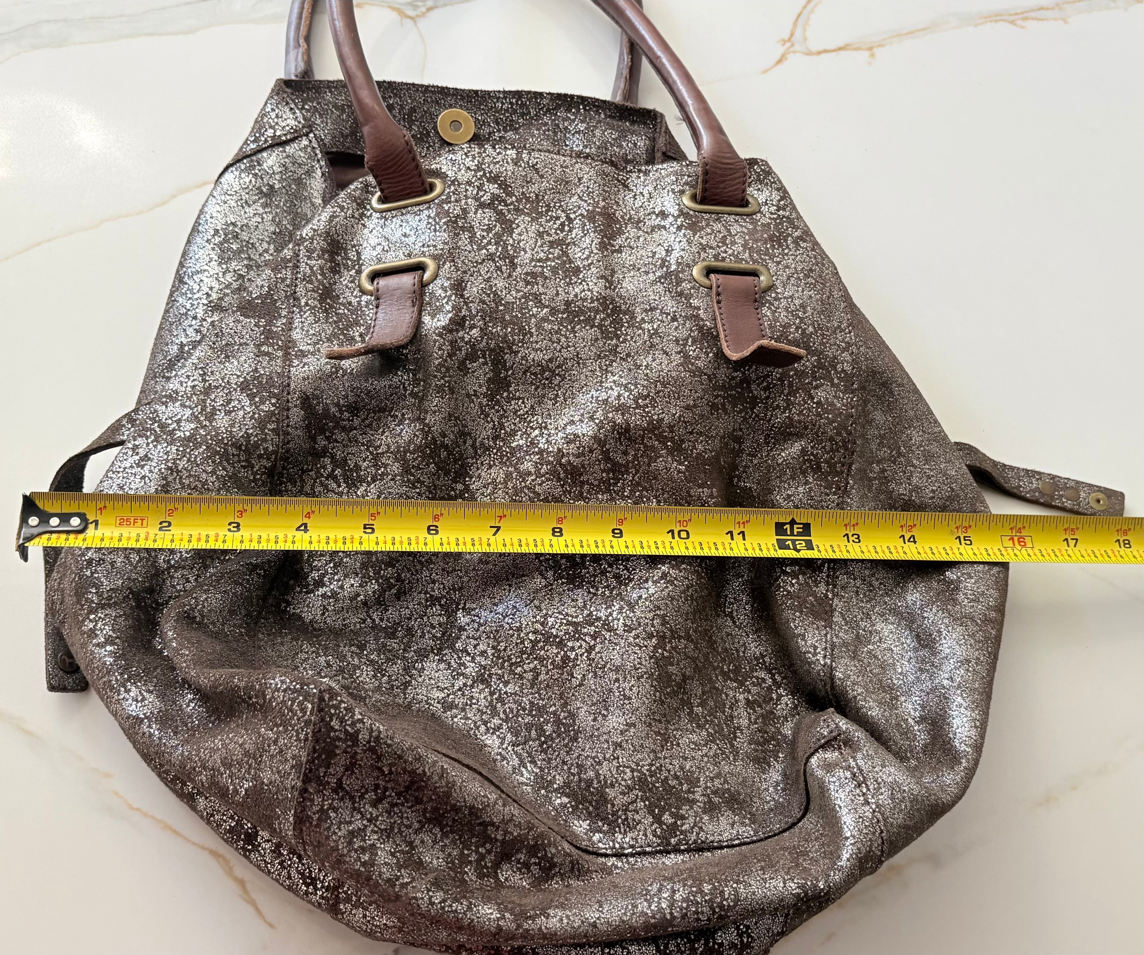 New Holding Horses Anthropologie Metallic Silver Distressed Leather Tote Bag