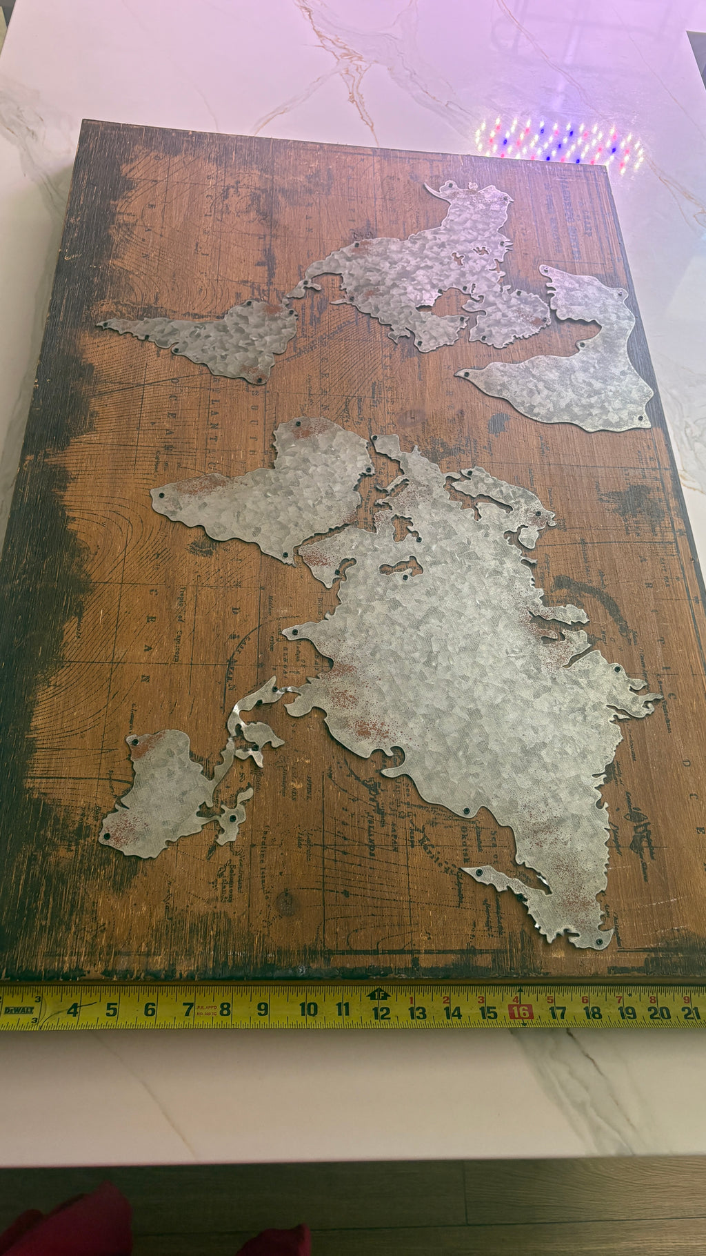 Industrial Rustic World Map Wall Art – Galvanized Metal & Distressed Wood, 36" x 24"