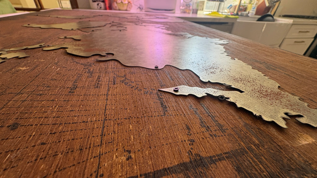 Industrial Rustic World Map Wall Art – Galvanized Metal & Distressed Wood, 36" x 24"