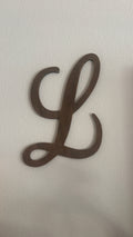 Rustic Dark Walnut Wooden Script Initial Letter "L" Wall Decor - Large Cursive Monogram Plaque