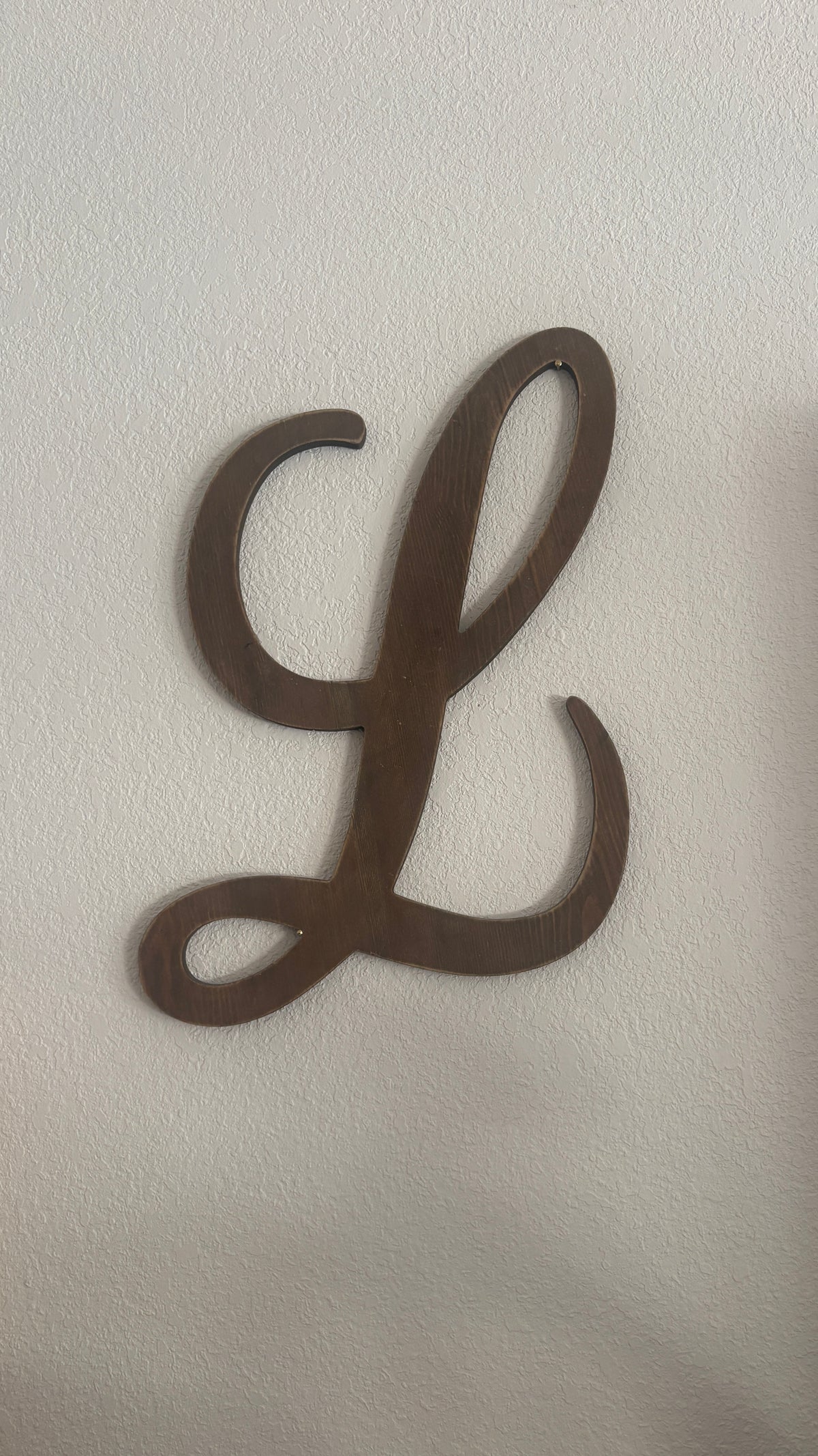 Rustic Dark Walnut Wooden Script Initial Letter "L" Wall Decor - Large Cursive Monogram Plaque