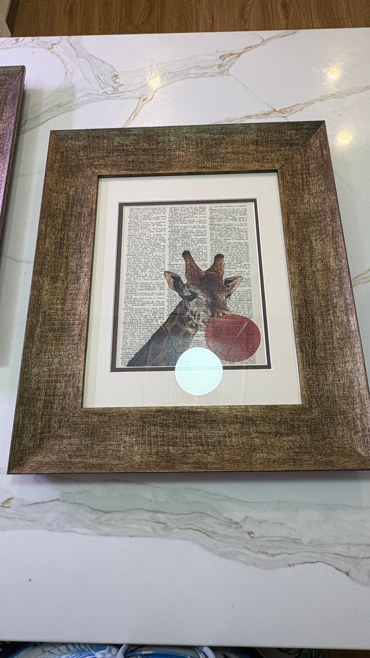 New Whimsical Giraffe Dictionary Art Pair | Bubble Gum & Roller Skates | Double Matted Rustic Gold Frames