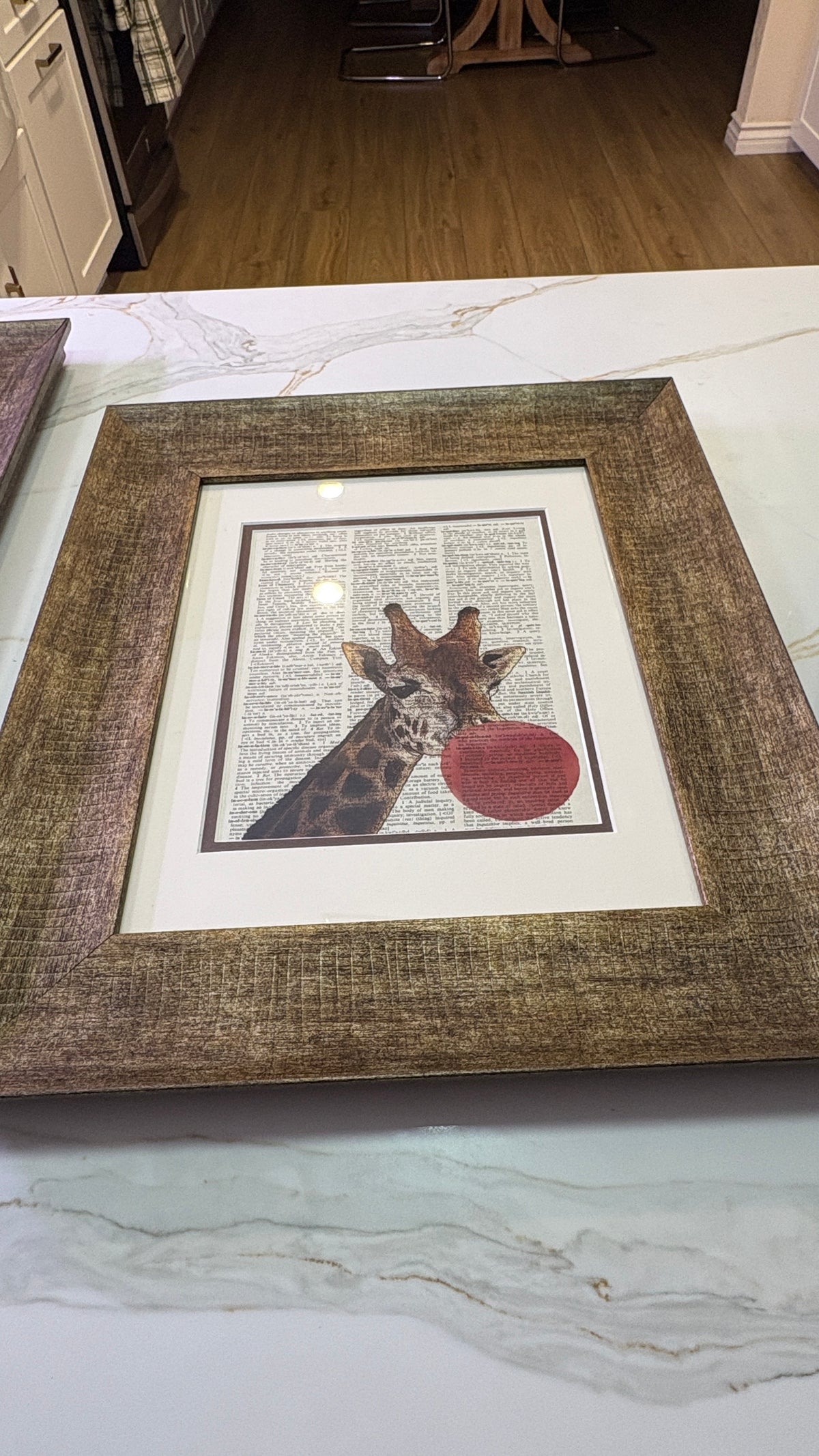 New Whimsical Giraffe Dictionary Art Pair | Bubble Gum & Roller Skates | Double Matted Rustic Gold Frames