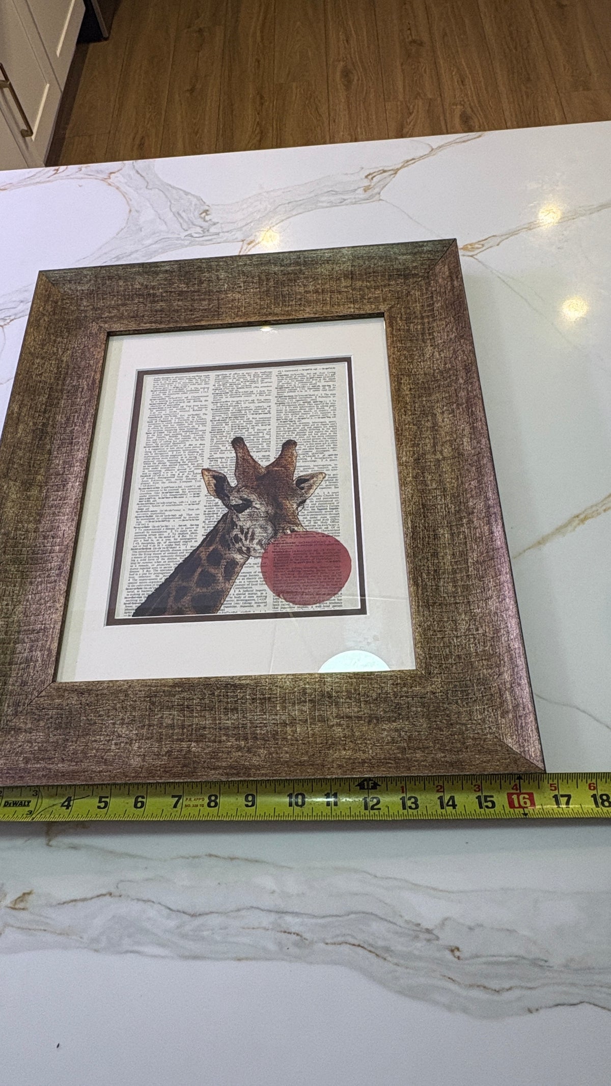 New Whimsical Giraffe Dictionary Art Pair | Bubble Gum & Roller Skates | Double Matted Rustic Gold Frames