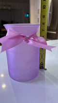 Frosted Lavender Glass Flower Vase | Tapered Cylinder Vase with Pink Satin Ribbon Bow