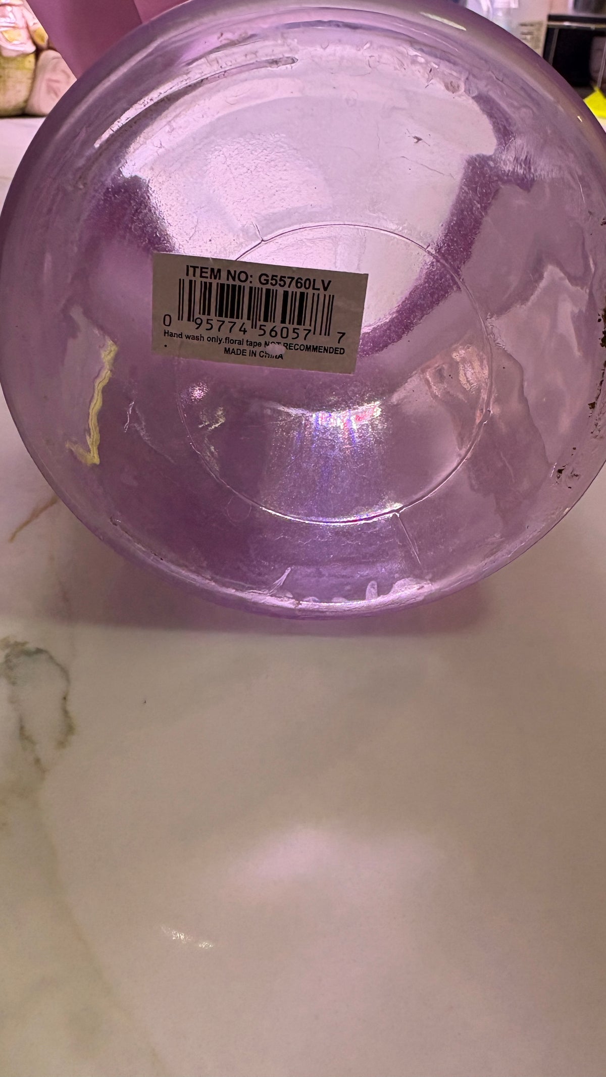 Frosted Lavender Glass Flower Vase | Tapered Cylinder Vase with Pink Satin Ribbon Bow