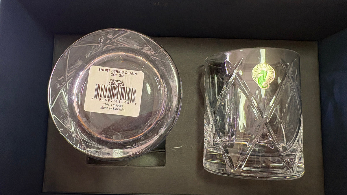 New Waterford Short Stories Olann Double Old Fashioned Crystal Tumblers | Set of 2 in Signature Box