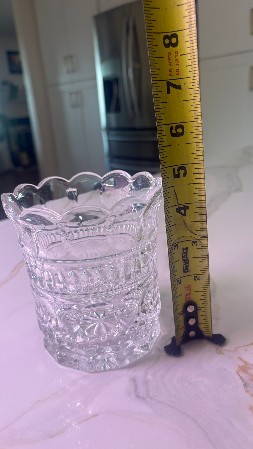 Vintage Clear EAPG Pressed Glass Vase - Scalloped Rim Daisy and Button Pattern - 6" Tall
