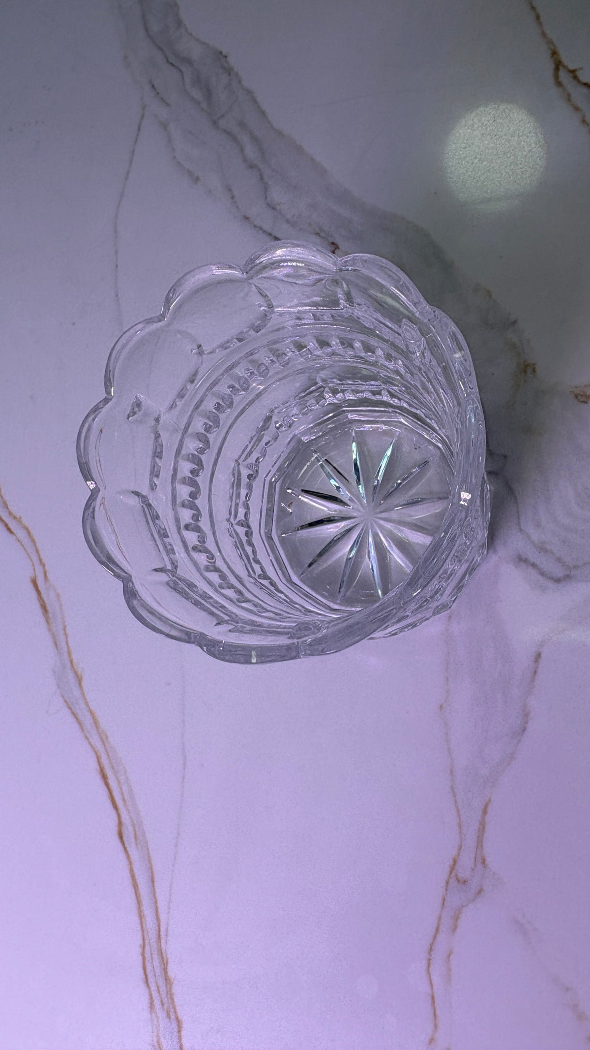 Vintage Clear EAPG Pressed Glass Vase - Scalloped Rim Daisy and Button Pattern - 6" Tall