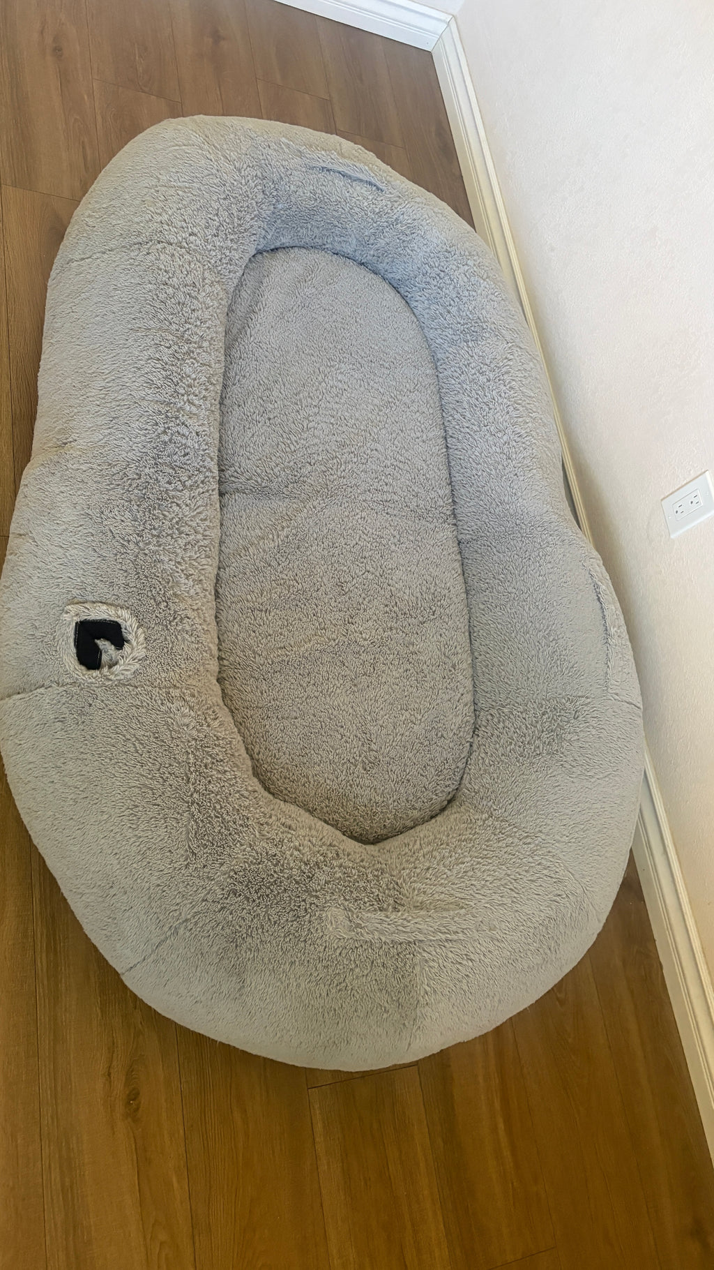 Oversized Human Dog Bed, Grey, Berenlefe Oversized Orthopedic Memory Foam Lounge Human Dog Bed with Faux Fur, Pillow, Blanket & Non-Slip Bottom, Light Gray, 70.9 x 45 x 11.8-in