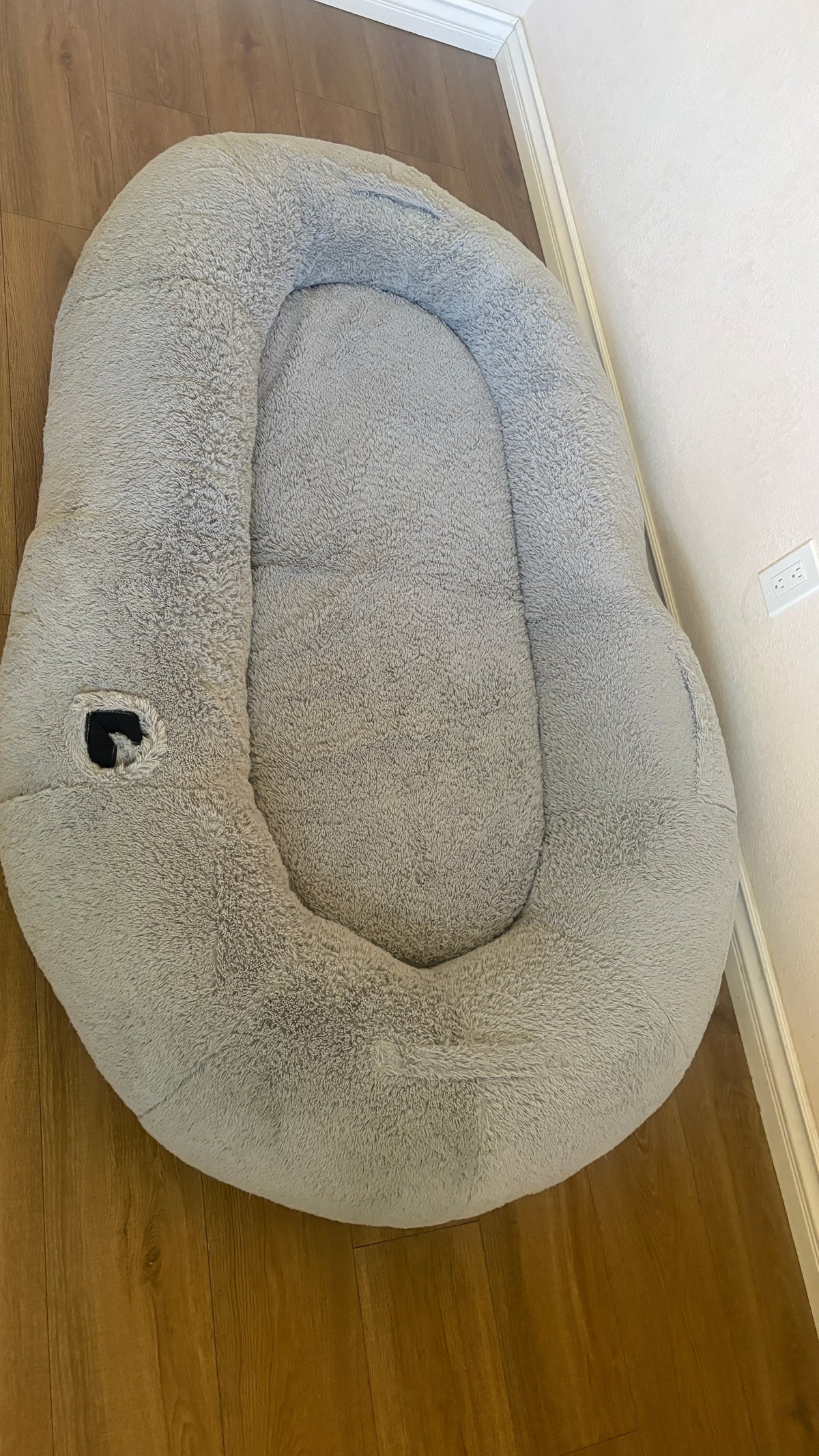 Oversized Human Dog Bed, Grey, Berenlefe Oversized Orthopedic Memory Foam Lounge Human Dog Bed with Faux Fur, Pillow, Blanket & Non-Slip Bottom, Light Gray, 70.9 x 45 x 11.8-in
