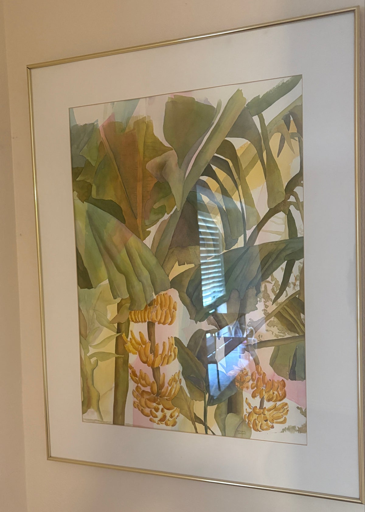 Dagmar Langon "Yellow Bananas" Original Watercolor Painting - Large Framed Tropical Botanical Art