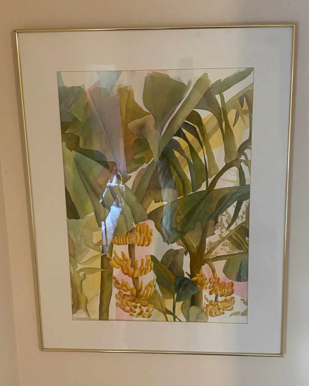Dagmar Langon "Yellow Bananas" Original Watercolor Painting - Large Framed Tropical Botanical Art