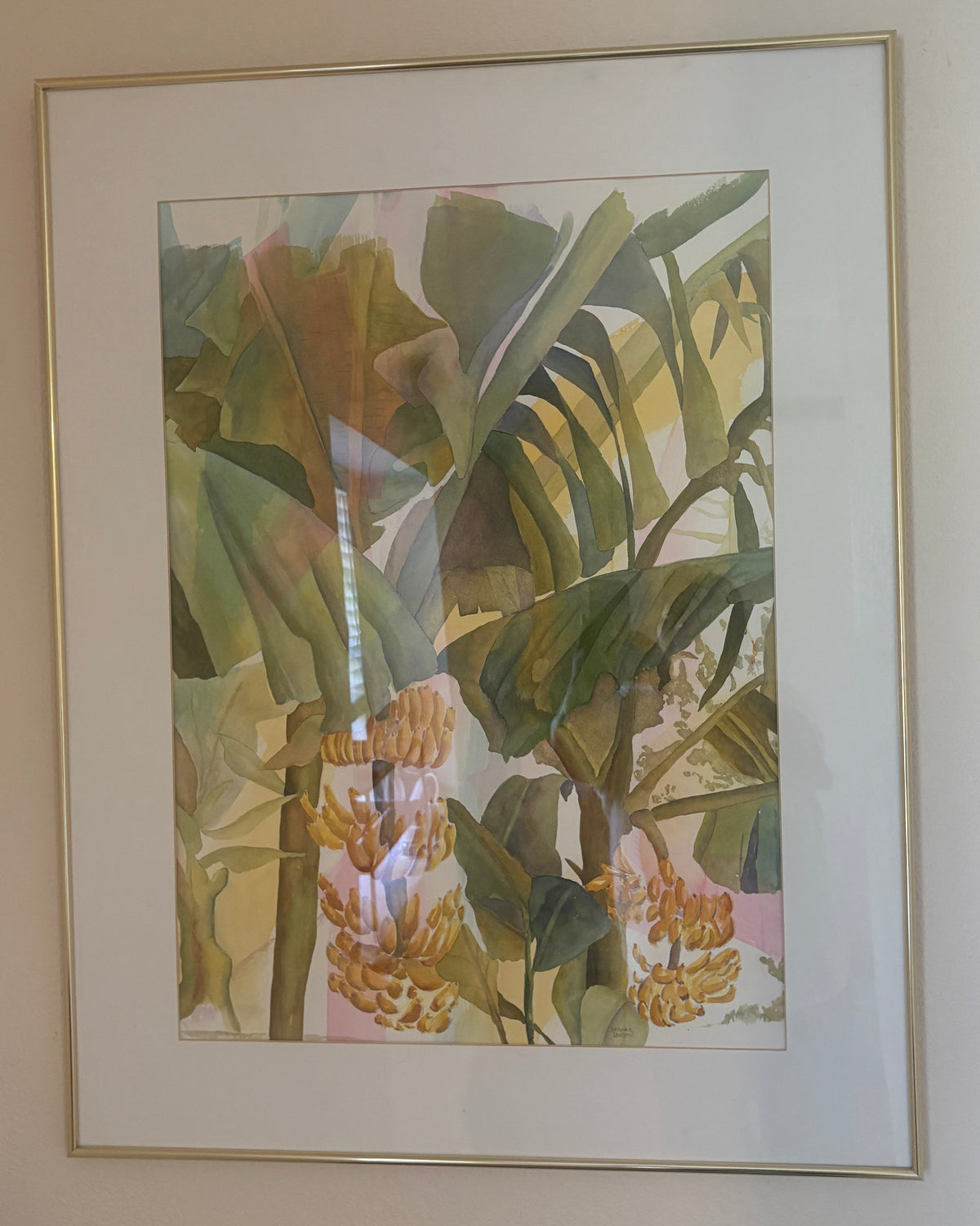 Dagmar Langon "Yellow Bananas" Original Watercolor Painting - Large Framed Tropical Botanical Art