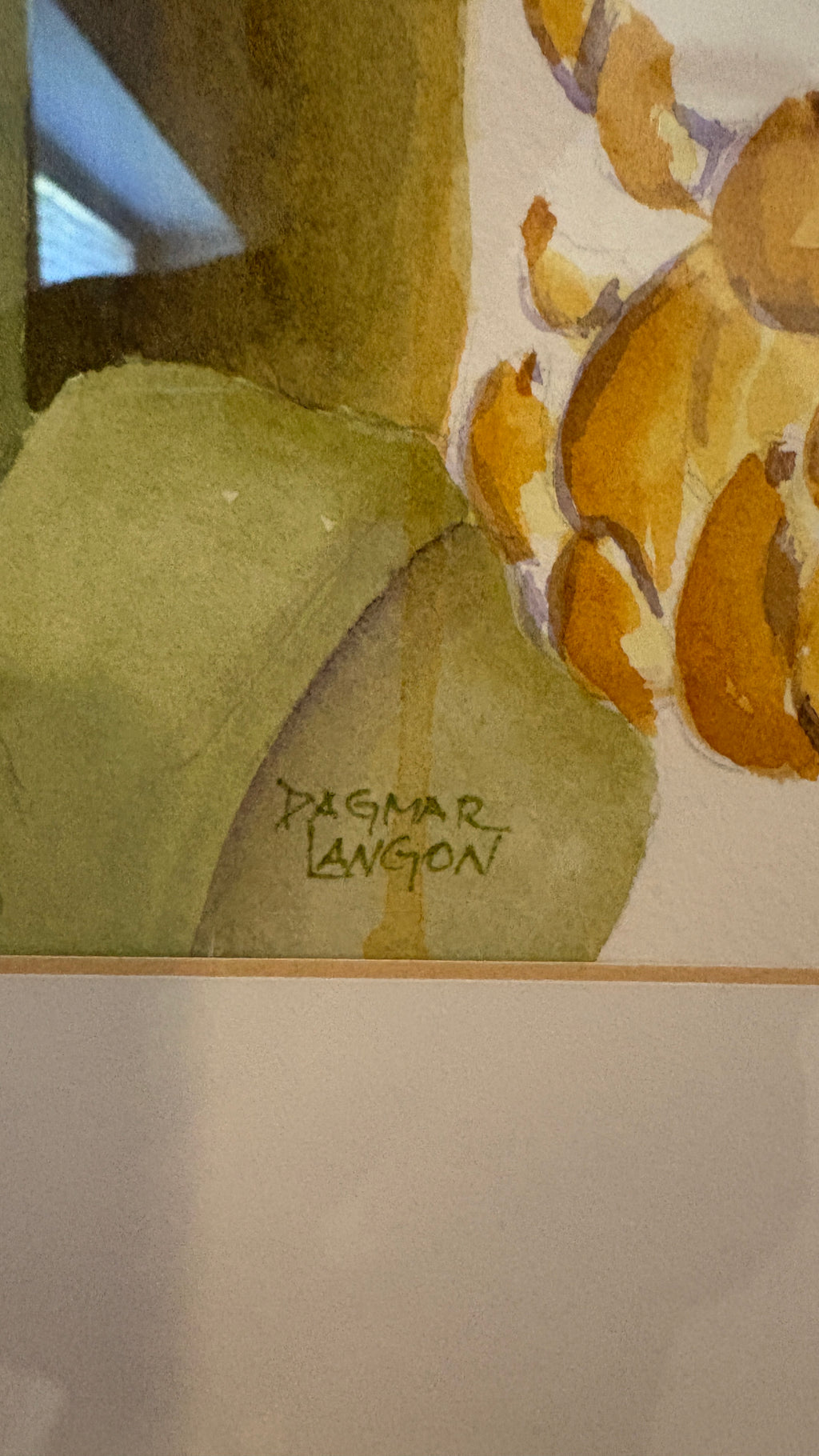 Dagmar Langon "Yellow Bananas" Original Watercolor Painting - Large Framed Tropical Botanical Art