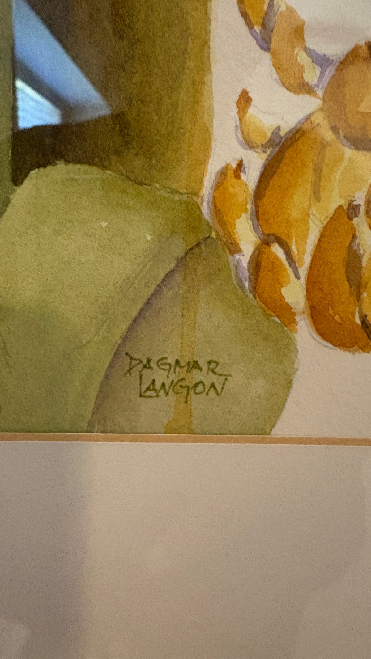 Dagmar Langon "Yellow Bananas" Original Watercolor Painting - Large Framed Tropical Botanical Art