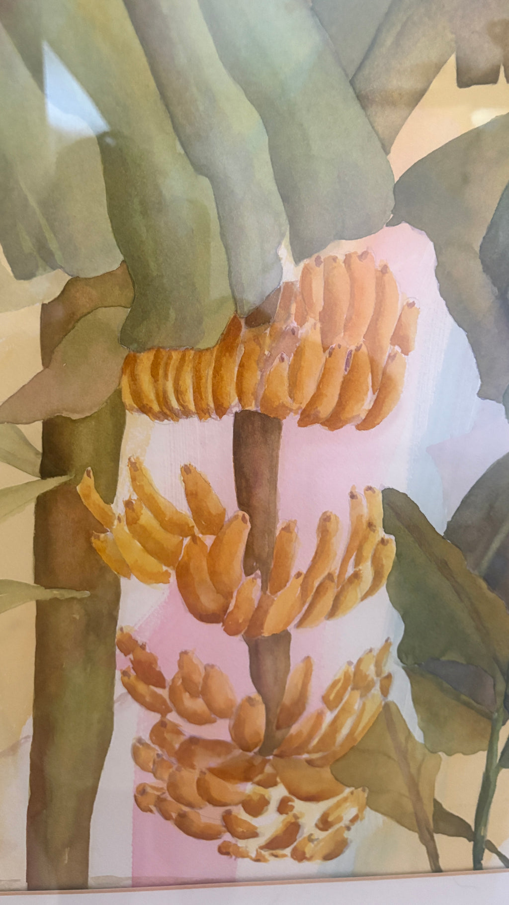 Dagmar Langon "Yellow Bananas" Original Watercolor Painting - Large Framed Tropical Botanical Art