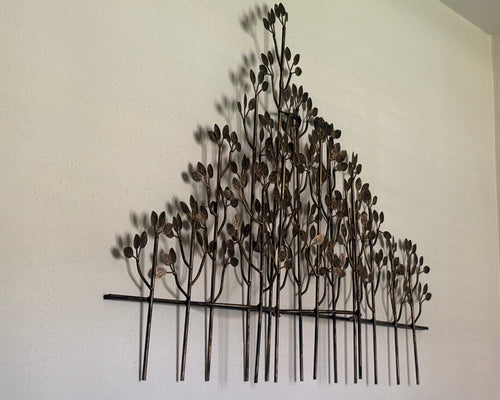 "The Elms" style created in 1973-1979 by Curtis Jeré  - Large 3D Metal Tree Branch Forest Wall Sculptures - Set of 3 Interlocking Panels