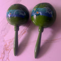 Vintage Hand-Painted Mexican Wooden Maracas - Shark & Ocean Folk Art - Pair of 2