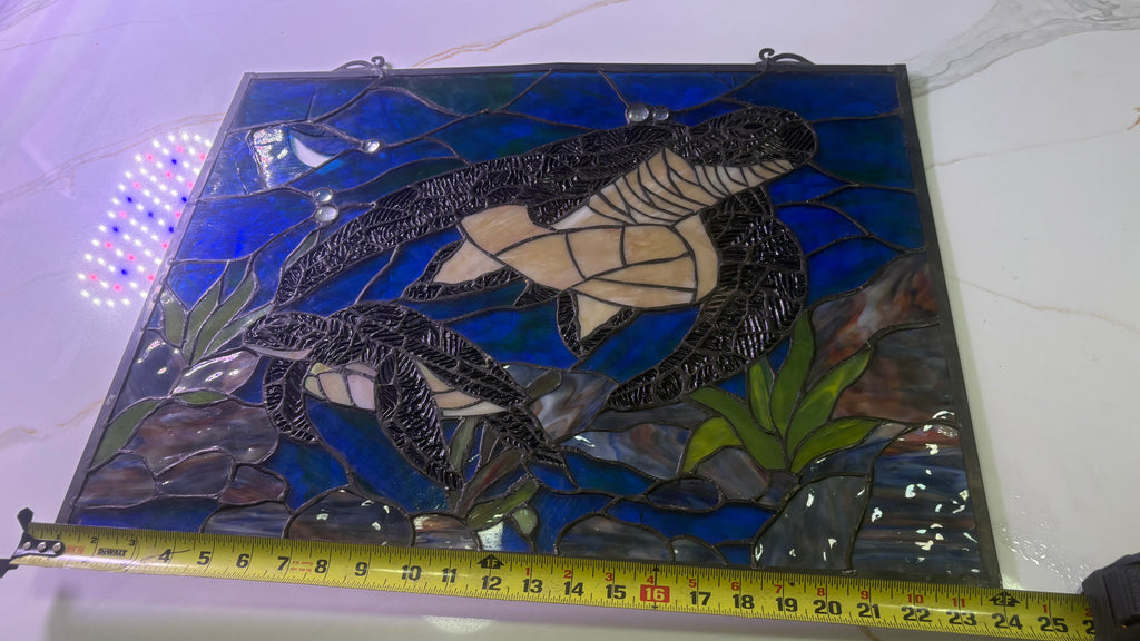Large Sea Turtles Stained Glass Window Panel - 24" x 18" Ocean Suncatcher tained Glass Wall Art Sea Life Turtle, Stain Glass Window Wall Hangings, Home Office Glass Printing Wall Art Decor,