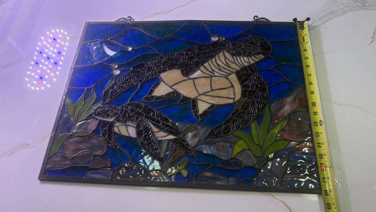 Large Sea Turtles Stained Glass Window Panel - 24" x 18" Ocean Suncatcher tained Glass Wall Art Sea Life Turtle, Stain Glass Window Wall Hangings, Home Office Glass Printing Wall Art Decor,