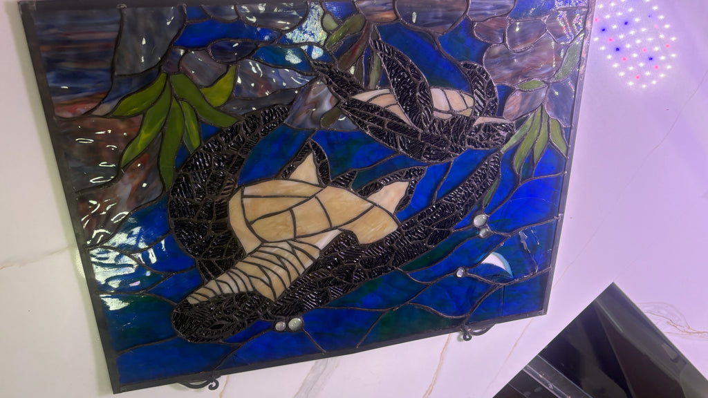 Large Sea Turtles Stained Glass Window Panel - 24" x 18" Ocean Suncatcher tained Glass Wall Art Sea Life Turtle, Stain Glass Window Wall Hangings, Home Office Glass Printing Wall Art Decor,