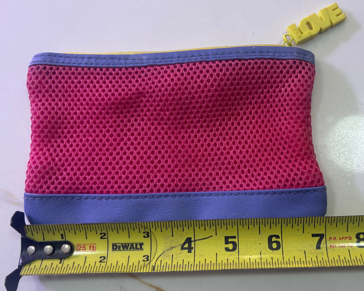 Ipsy "Love" Pink Mesh & Purple Trim Makeup Bag - Small Cosmetic Pouch