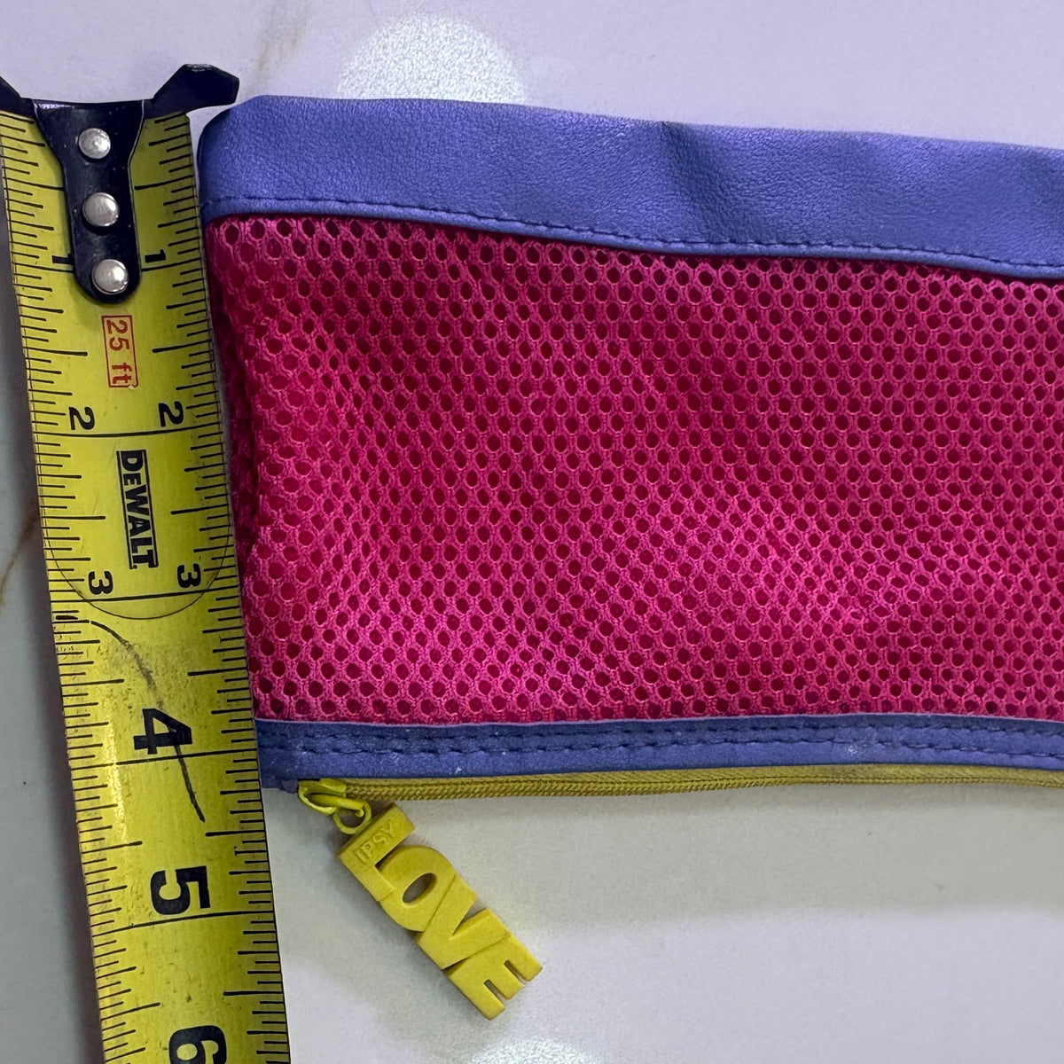 Ipsy "Love" Pink Mesh & Purple Trim Makeup Bag - Small Cosmetic Pouch