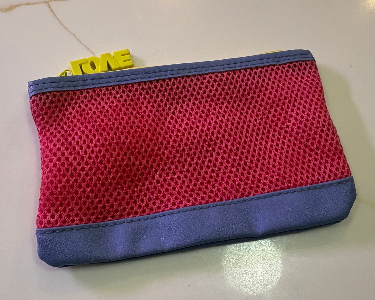 Ipsy "Love" Pink Mesh & Purple Trim Makeup Bag - Small Cosmetic Pouch