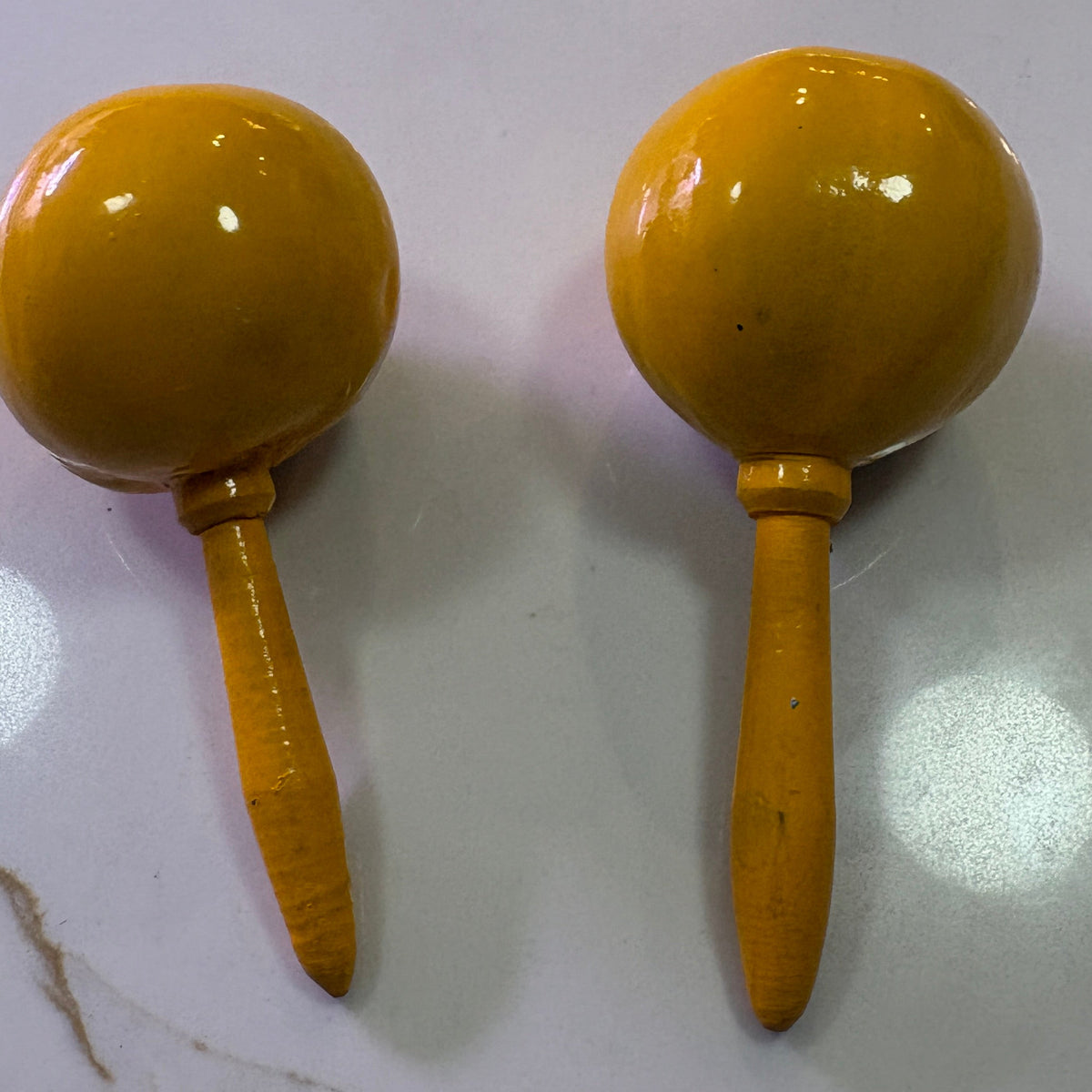 Hand-Painted Mexican Gourd Maracas - Red Shrimp & Palm Tree Folk Art - Pair of 2