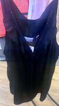 Avenue Plus Size Sheer Black Ruffle V-Neck Sequin Accent Tank Top Blouse