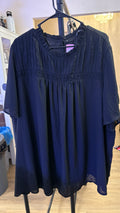 Preowned Plus Size Pintuck Smocked Yoke Flutter Sleeve Blouse - Jet Black