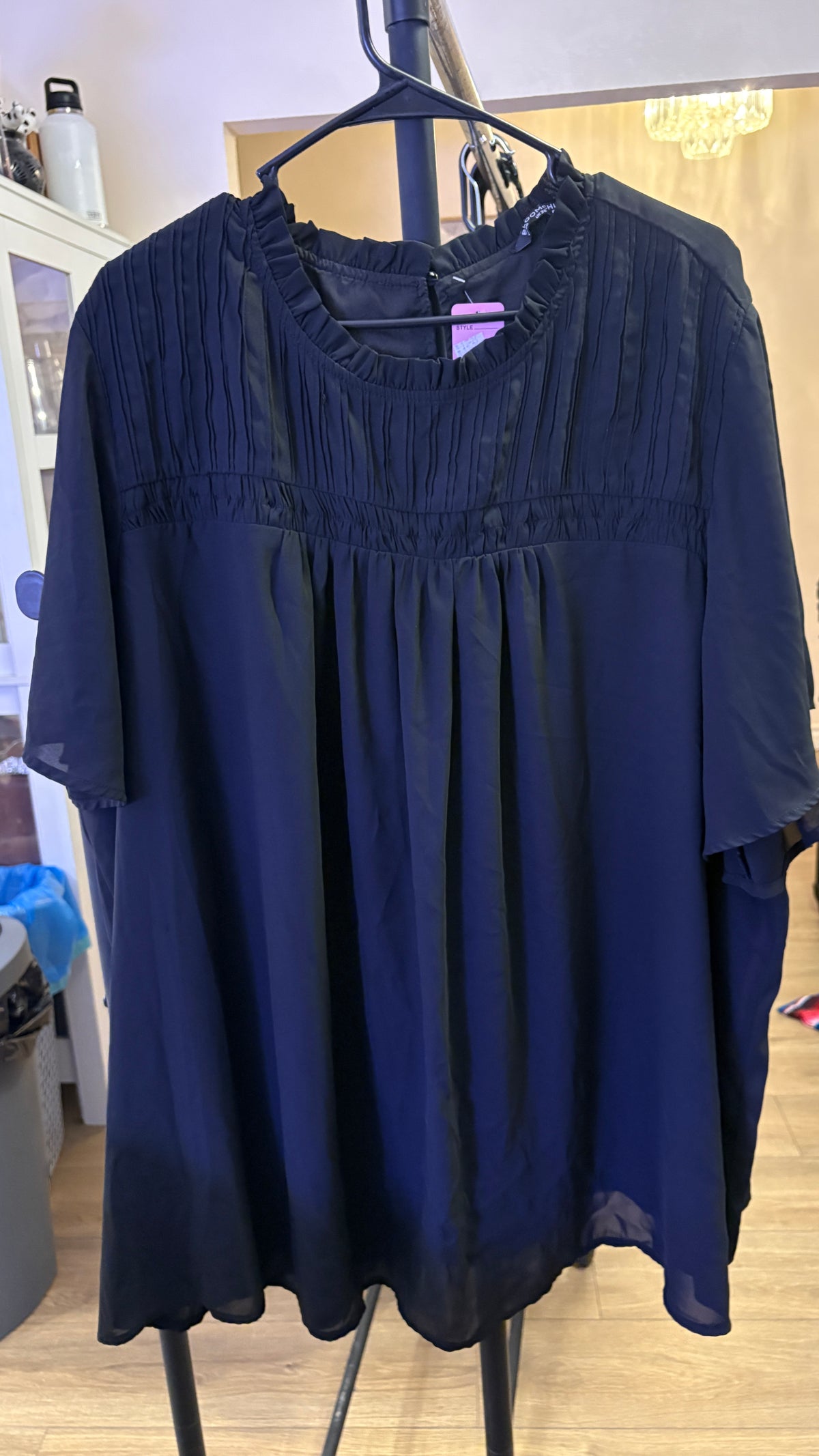 Preowned Plus Size Pintuck Smocked Yoke Flutter Sleeve Blouse - Jet Black