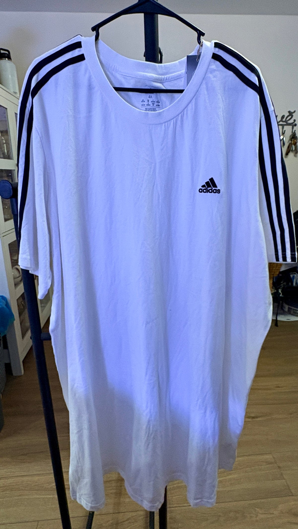 New Adidas Men’s Essentials 3-Stripes Single Jersey or Ladies Boyfriend Tee Dress - unisex - White/Black Plus Size 4X