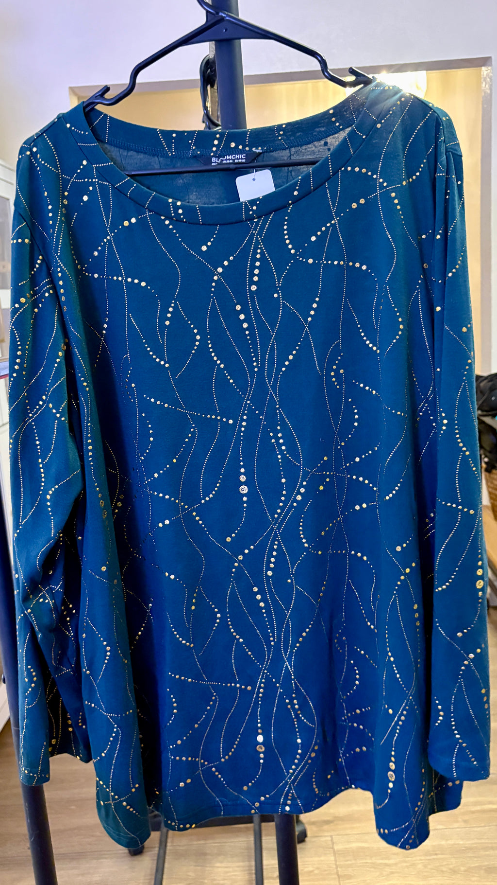 BloomChic Plus Size 18-20 Teal Blue Gold Foil Constellation Long Sleeve Top
