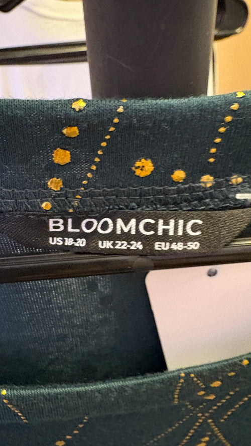BloomChic Plus Size 18-20 Teal Blue Gold Foil Constellation Long Sleeve Top