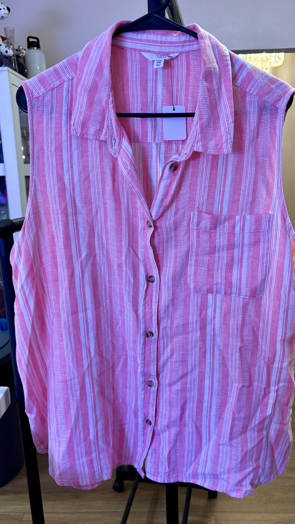 Time and Tru Women's Pink & White Striped Sleeveless Button-Down Shirt - Plus Size XXXL 22