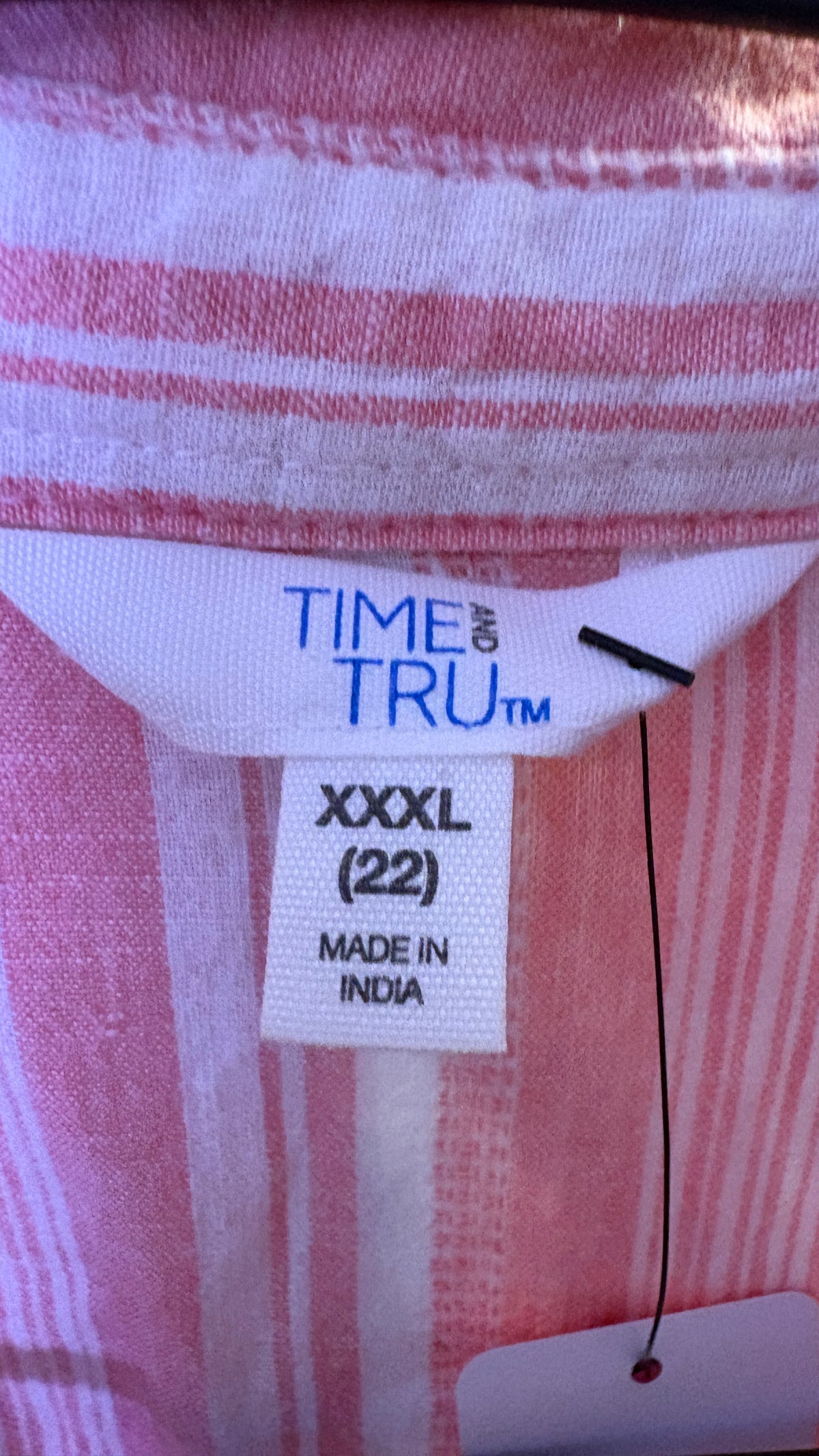 Time and Tru Women's Pink & White Striped Sleeveless Button-Down Shirt - Plus Size XXXL 22